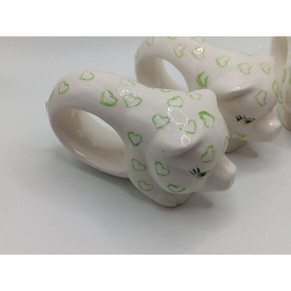 5/$25 4 Hand Painting Signed Pig Napkin Holders W/Green Hearts Vintage 1986 - Picture 2 of 8